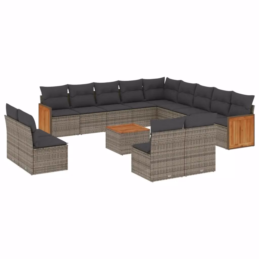 Set di divani da giardino moderno VIDAXL in polyrattan grigio con 14 pezzi e cuscini inclusi – 2
