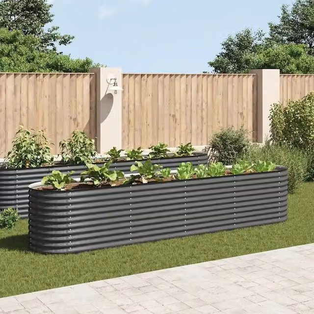 Letto Rialzato Giardino 400x80x81 cm in Acciaio Zincato Grigio 45521