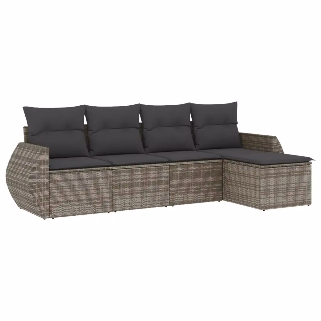 vidaXL Set Divano da Giardino a L 5 pz con Cuscini Grigio in Polyrattan e Struttura in Acciaio – 2
