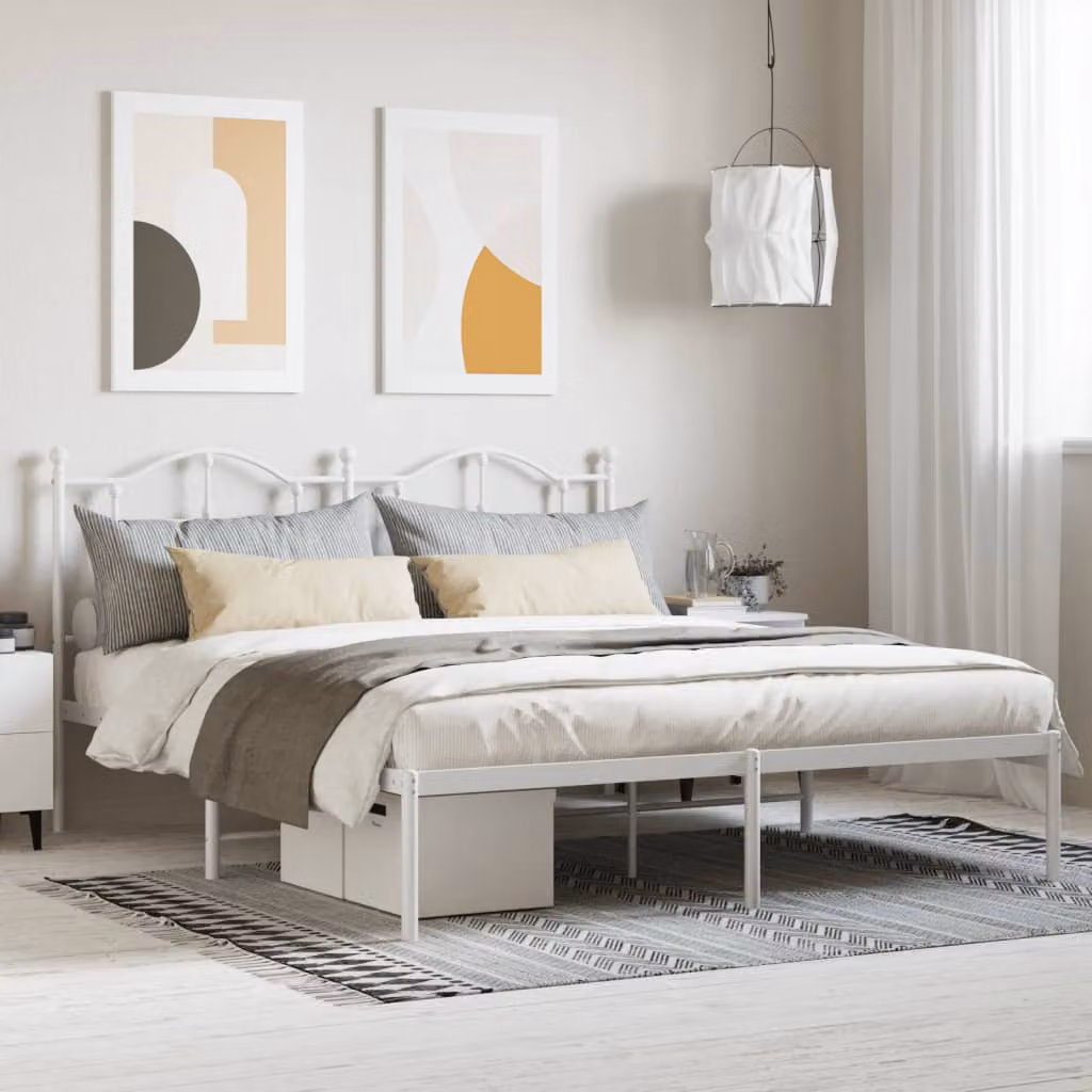 vidaXL Giroletto con Testiera in Metallo Bianco L/P/H: 180 x 200 x 97 cm
