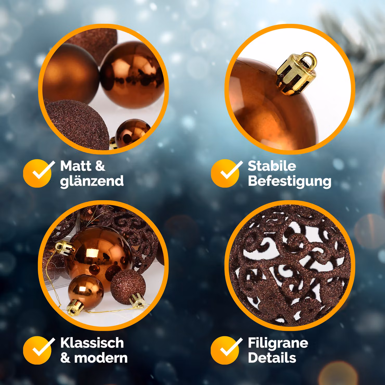Set da 100 palline di Natale Casaria marroni con decorazione classica e geometrica – 4