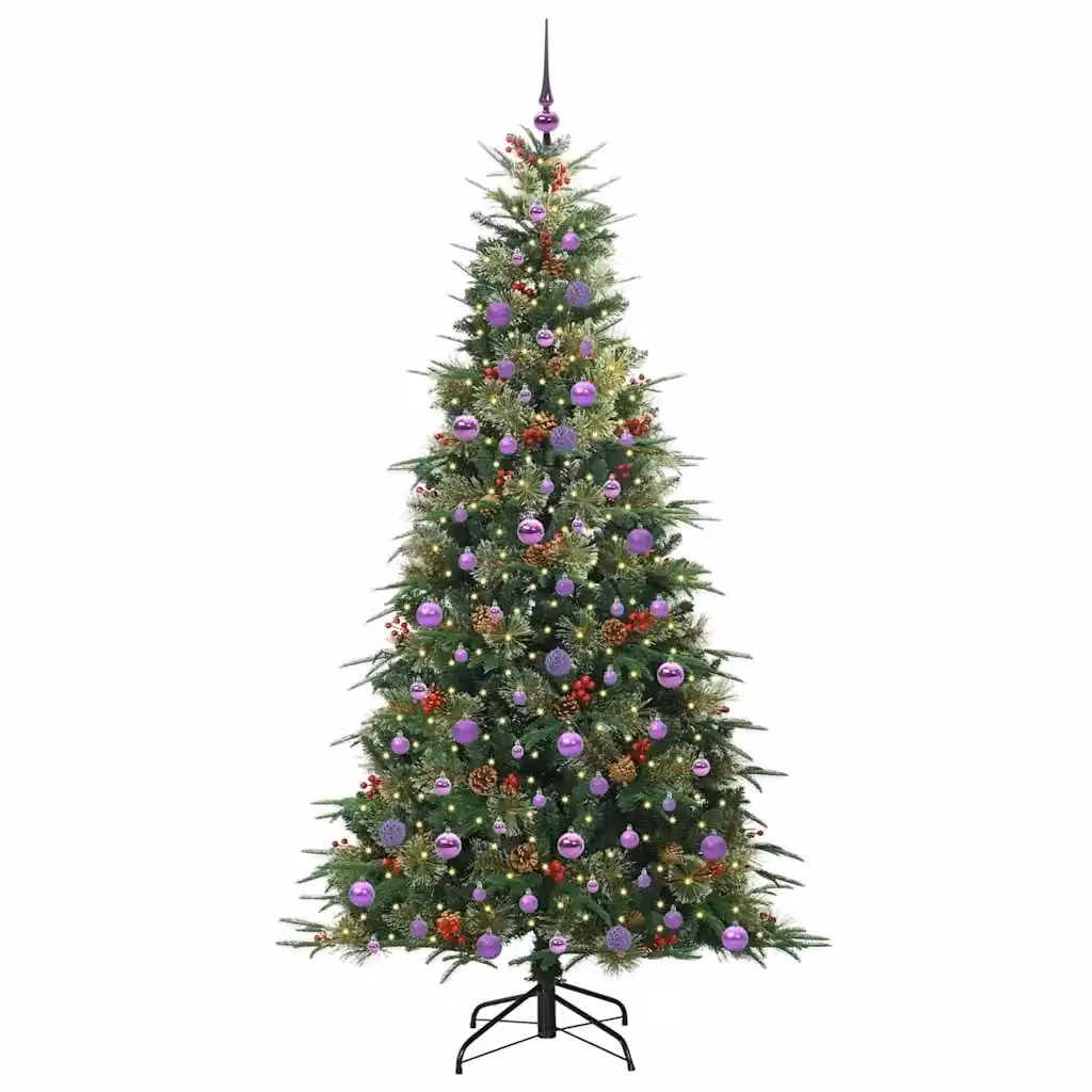 Albero di Natale artificiale moderno vidaXL verde con rami pieghevoli in PVC e luci LED bianco caldo, Altezza: 210 cm – 2