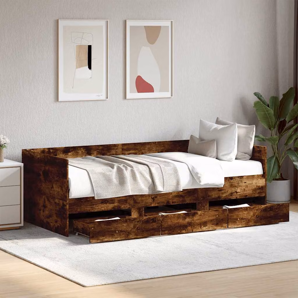 Divano Letto con Cassetti vidaXL in Rovere Fumo, L/P/H: 200 x 100 x 65 cm – 1