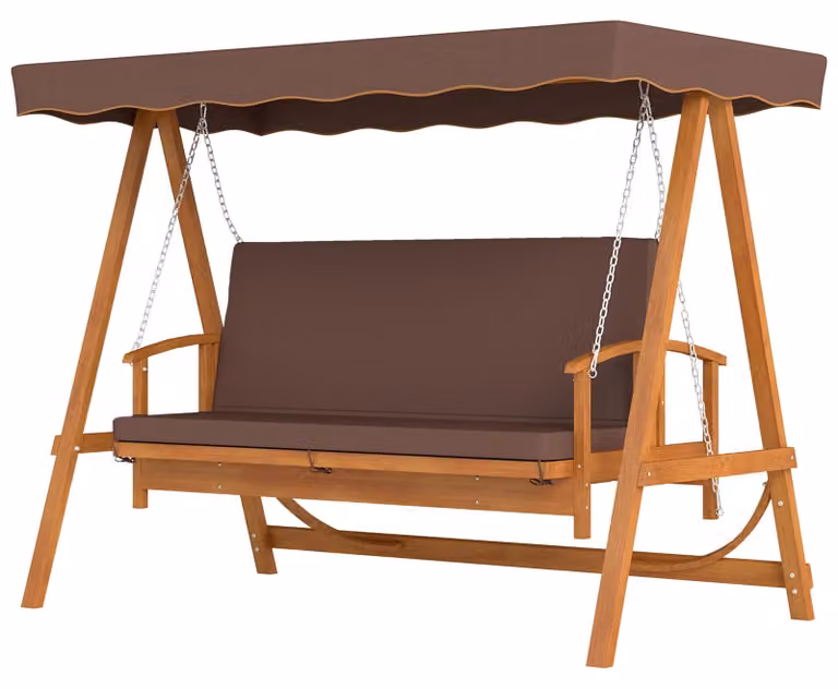 Panca a dondolo in legno con funzione relax, per 3 persone | Colore: Marrone | Dimensioni: 130x236x181 cm
