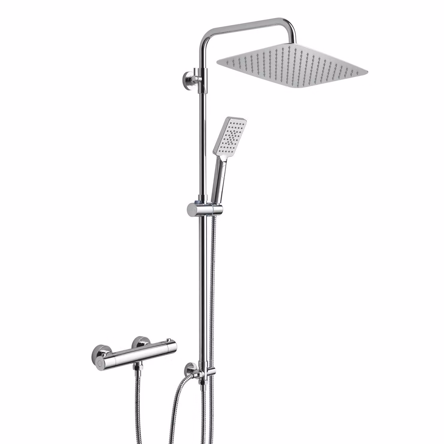 JOHO Colonna Doccia con Rubinetto Termostato, Cromo Asta Doccia Acciaio Inox Set Doccia a Pioggia con Miscelatore Doccetta e Soffione Doccia 35x25 cm