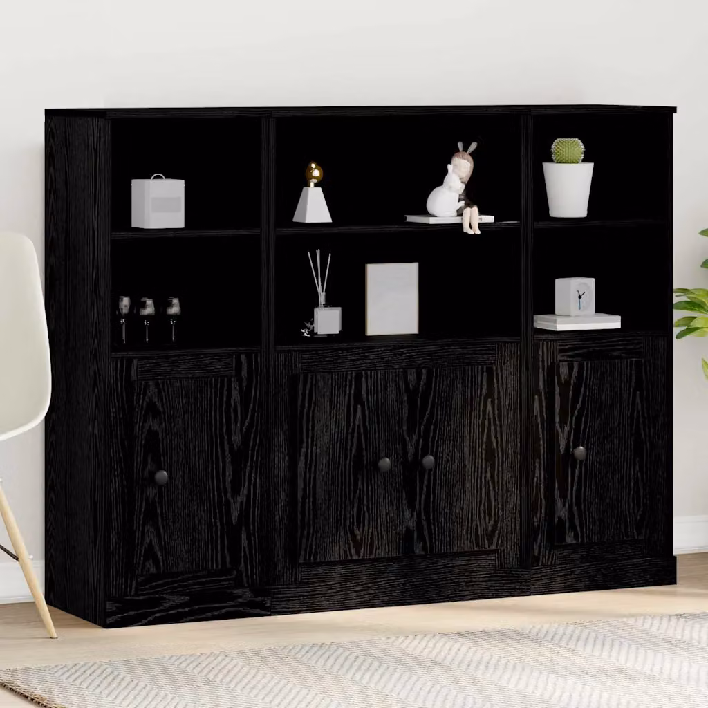 Credenza moderna vidaXL in rovere e nero con ante a battente e ripiani interni, L: 132 cm, P: 35,5 cm, H: 103,5 cm