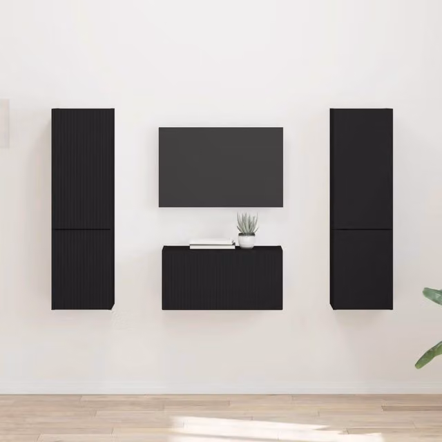 Set mobile TV 5 pz Nero Legno ingegnerizzato 3409097