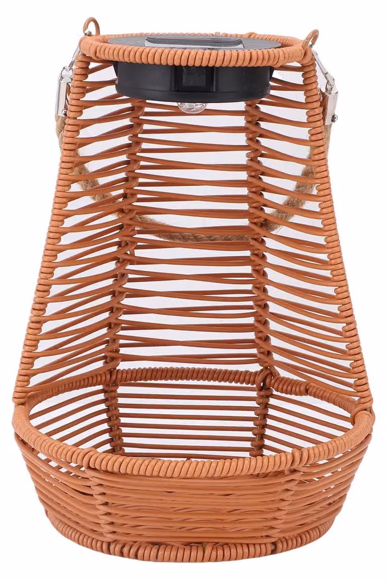 Lampada solare da giardino, fioriera sospesa in rattan, lanterna da esterno impermeabile per terrazza e balcone, marrone