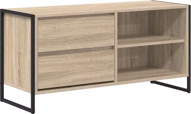 Mobile porta TV stile industriale in legno composito e metallo color beige per soggiorno L: 100 cm, P: 36 cm, H: 49,5 cm