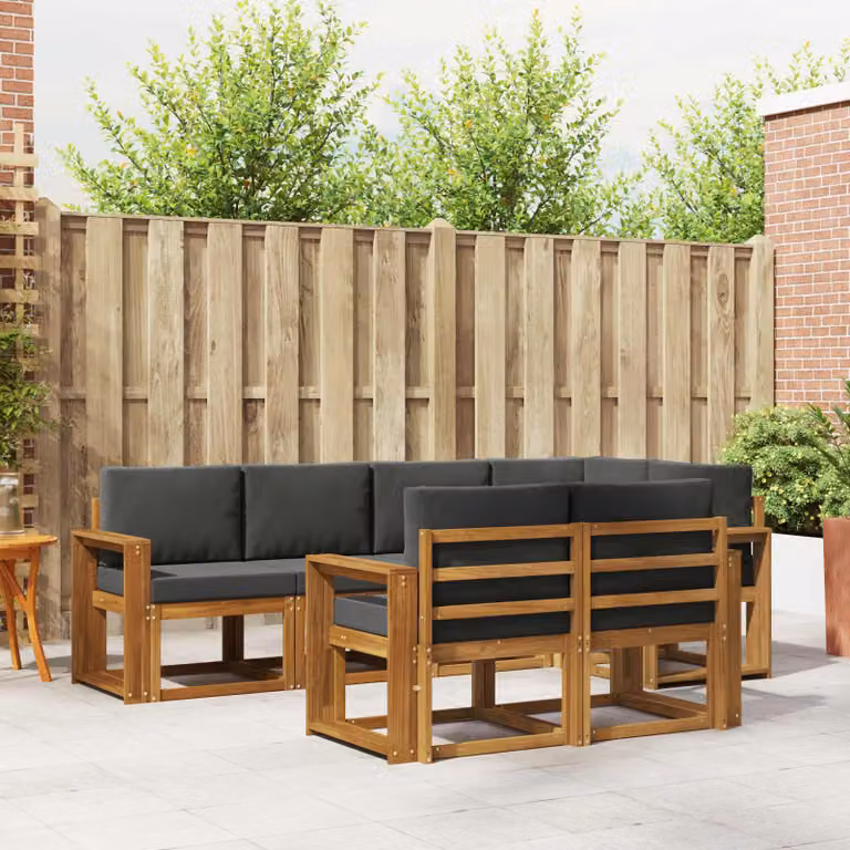 vidaXL Set di divani da esterno 7 pz in legno di acacia con cuscini, beige e antracite