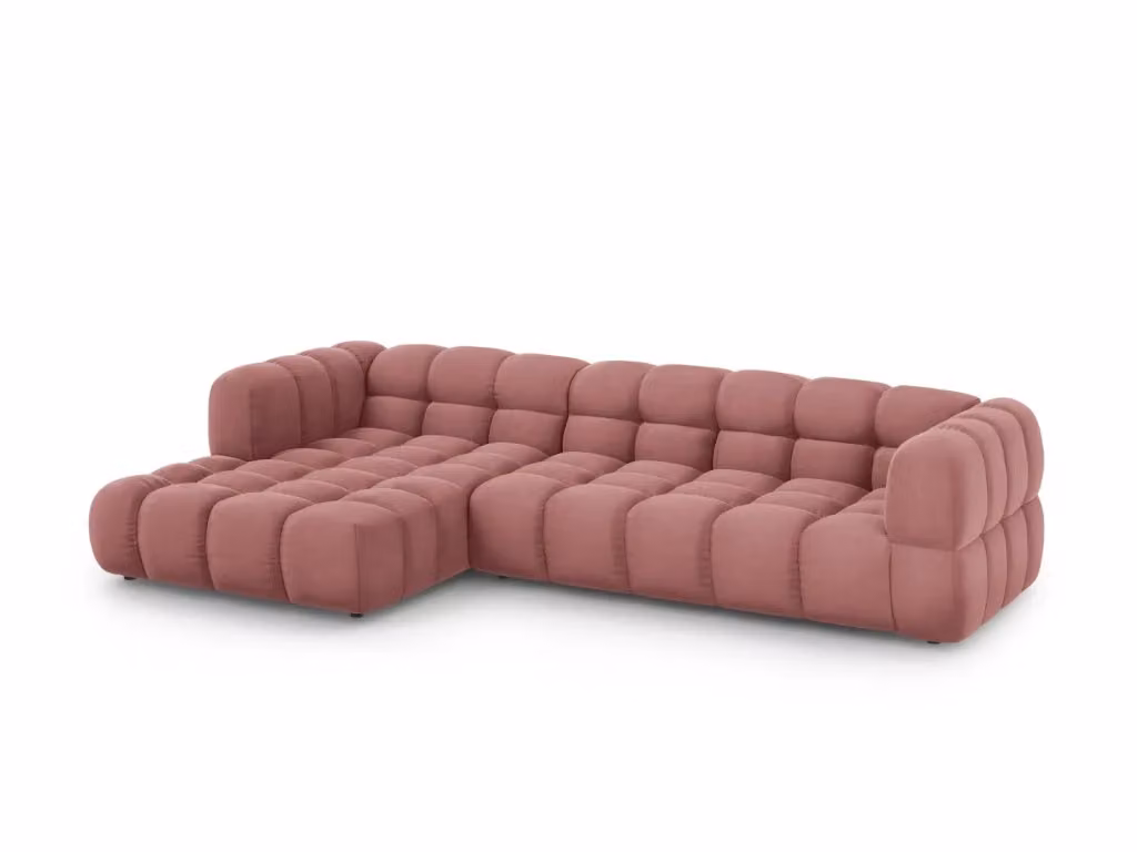 Divano angolare modulare Sky Cosmopolitan Design a 4 posti in velluto rosa, configurazione sinistra, L/P/H: 300 x 132 x 75 cm – 2