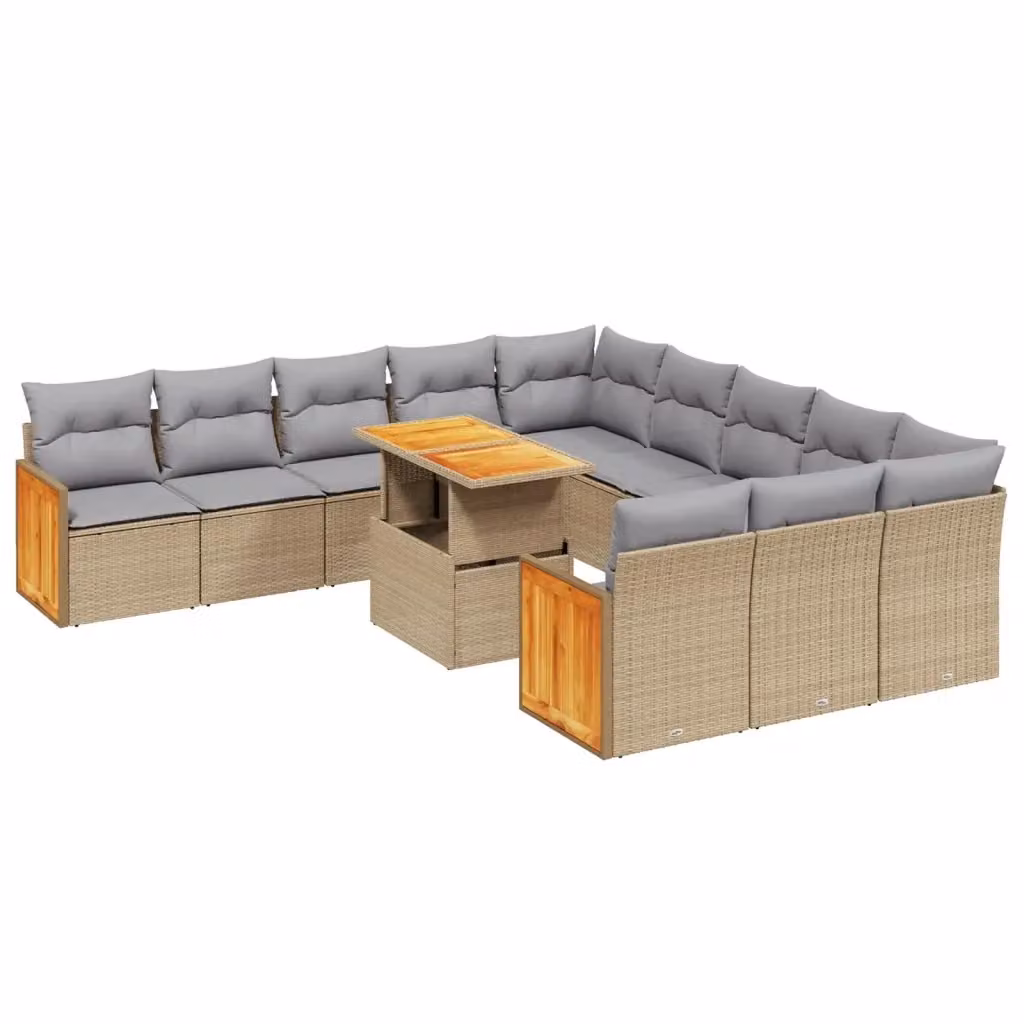 vidaXL Set Divani da Giardino 11 pz in Polyrattan Beige con Cuscini e Tavolino – 2