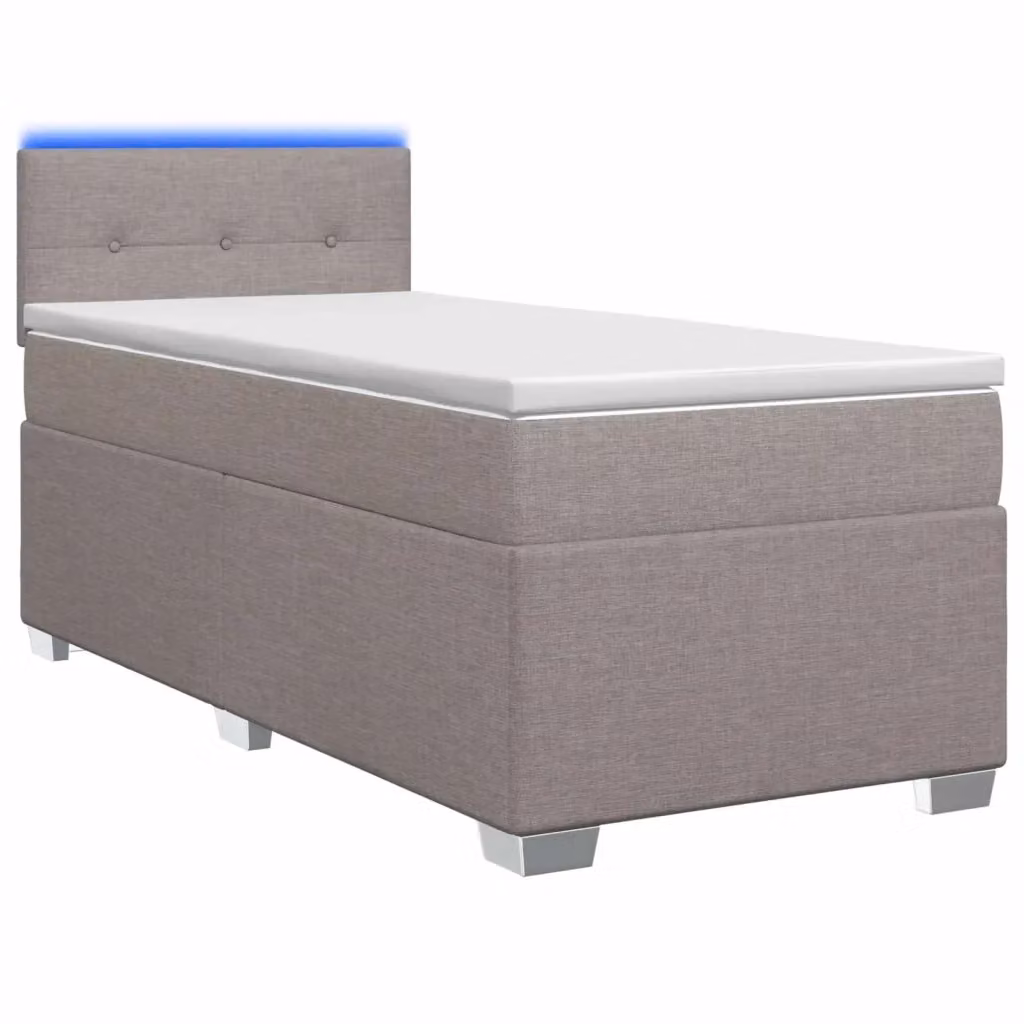 Letto con Box Spring, Materasso Ibrido e Illuminazione LED vidaXL, Colore Tortora, L/P: 90 x 190 cm – 2