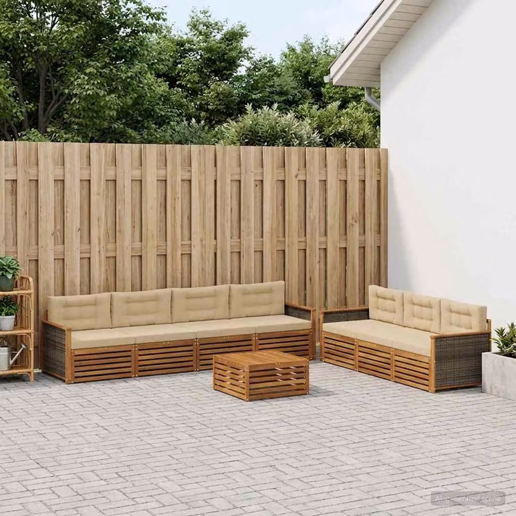 Set di divani da esterno vidaXL 8 pezzi in legno di acacia con cuscini, colore beige e marrone