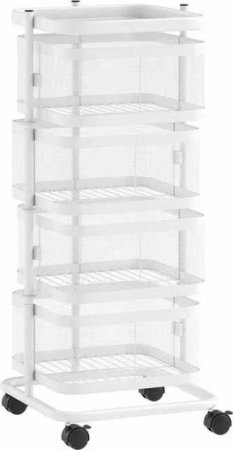 Carrello da cucina HOMCOM con 4 ripiani rotanti in metallo, Bianco, L/P/H: 33 x 33 x 77 cm