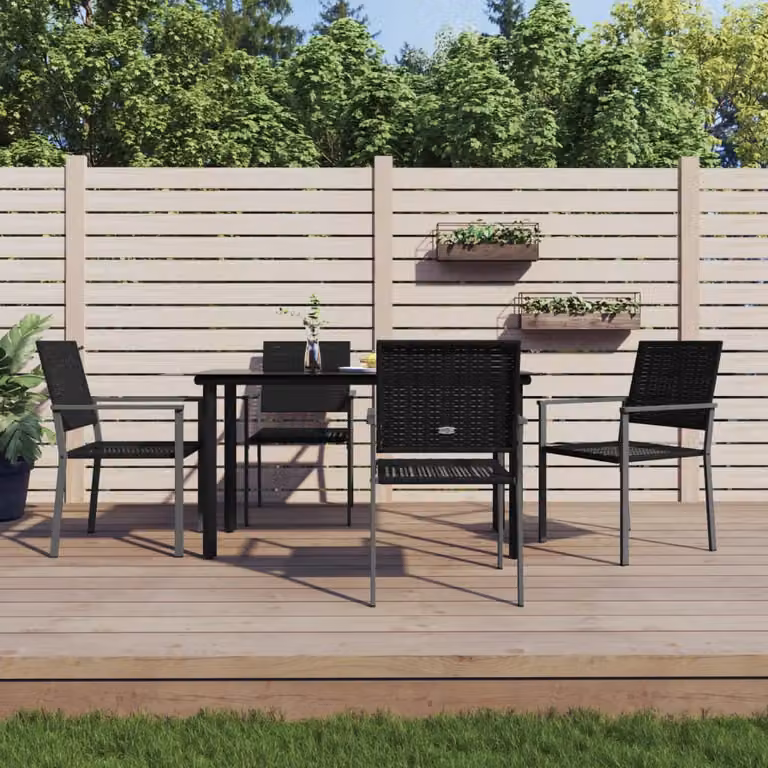 Set da pranzo da giardino vidaXL in 5 pezzi in polyrattan e acciaio nero con piano in vetro