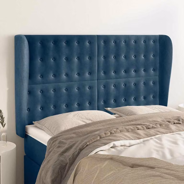 Testiera ad orecchio vidaXL in velluto blu scuro, L 147 cm x P 23 cm x H 118/128 cm