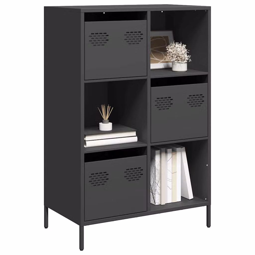 Credenza moderna vidaXL in metallo nero opaco L: 68 cm, P: 39 cm, H: 103,5 cm