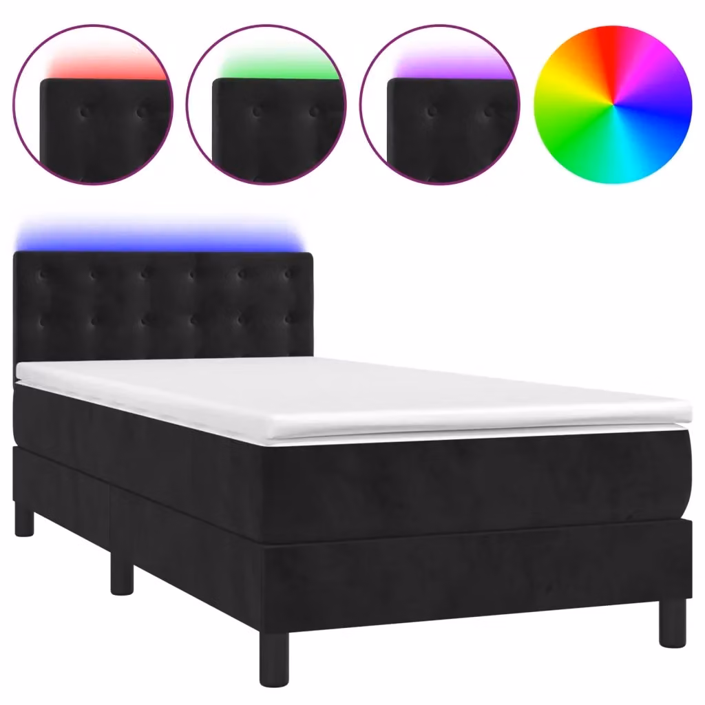 Letto Ibrido vidaXL in Velluto Nero con Illuminazione LED Sotto il Letto e Porta USB, L/P: 90 x 190 cm – 2