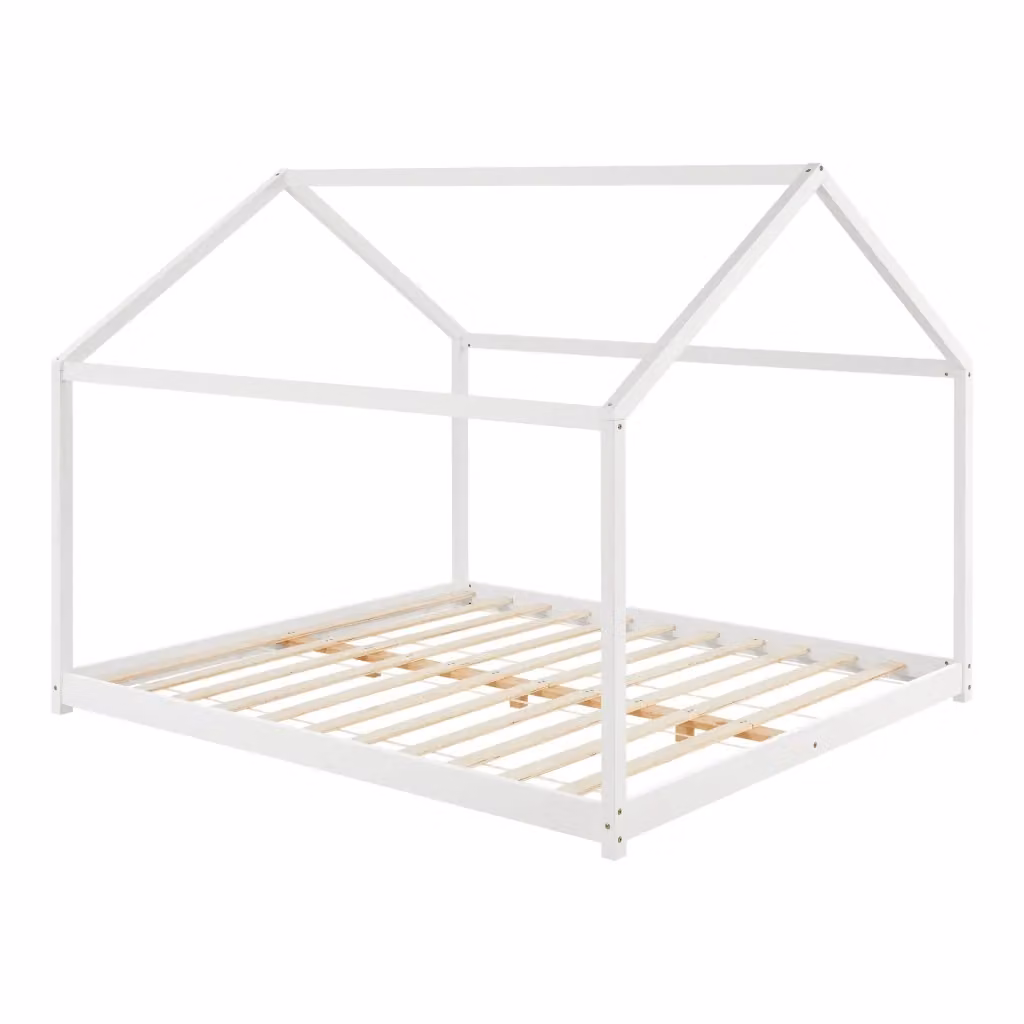 Letto per cameretta Cerro a forma di casetta en.casa in legno di pino bianco L/P/H: 206 x 160 x 143 cm – 2
