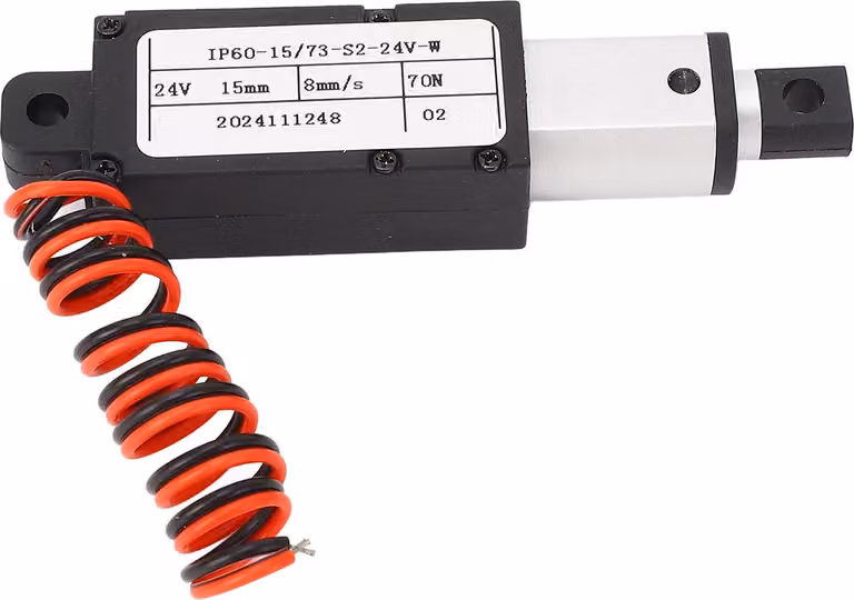 mini attuatore lineare a 24 VDC con finecorsa elettrico per robot poltrona reclinabile, corsa 15 mm, spinta 70 N, velocità 8 mm/s