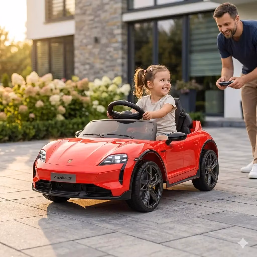 Macchina Elettrica per Bambini Porsche Taycan Turbo S 12V Rossa con Telecomando Bluetooth e Luci LED – 2