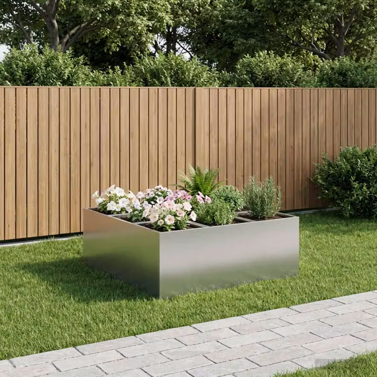 vidaXL Vaso da giardino in acciaio zincato Argento L: 100 cm, P: 100 cm, H: 40 cm