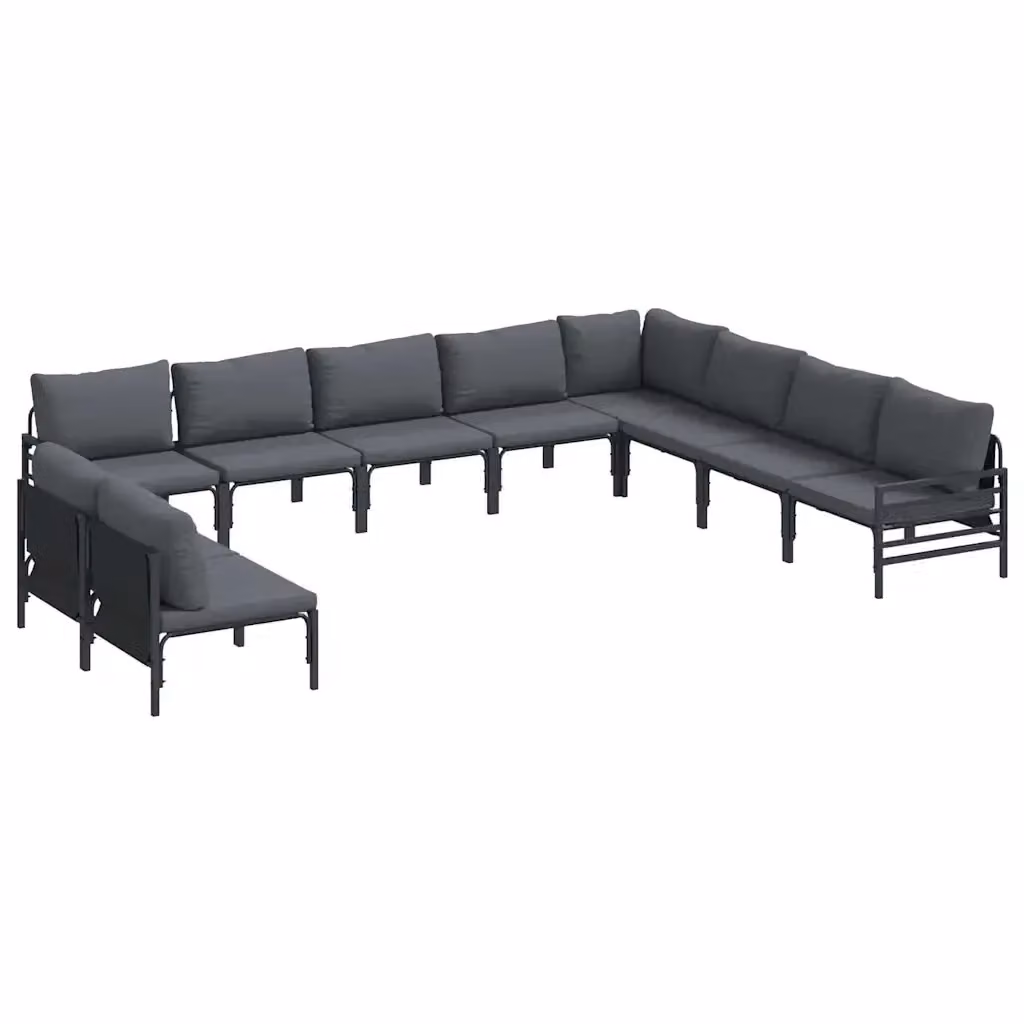 Set Divano da Giardino a L vidaXL con Cuscini, Struttura in Acciaio Antracite e Nero – 2