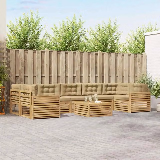 Set di divani da esterno a forma di U vidaXL in legno di acacia con cuscini Bianco e Beige