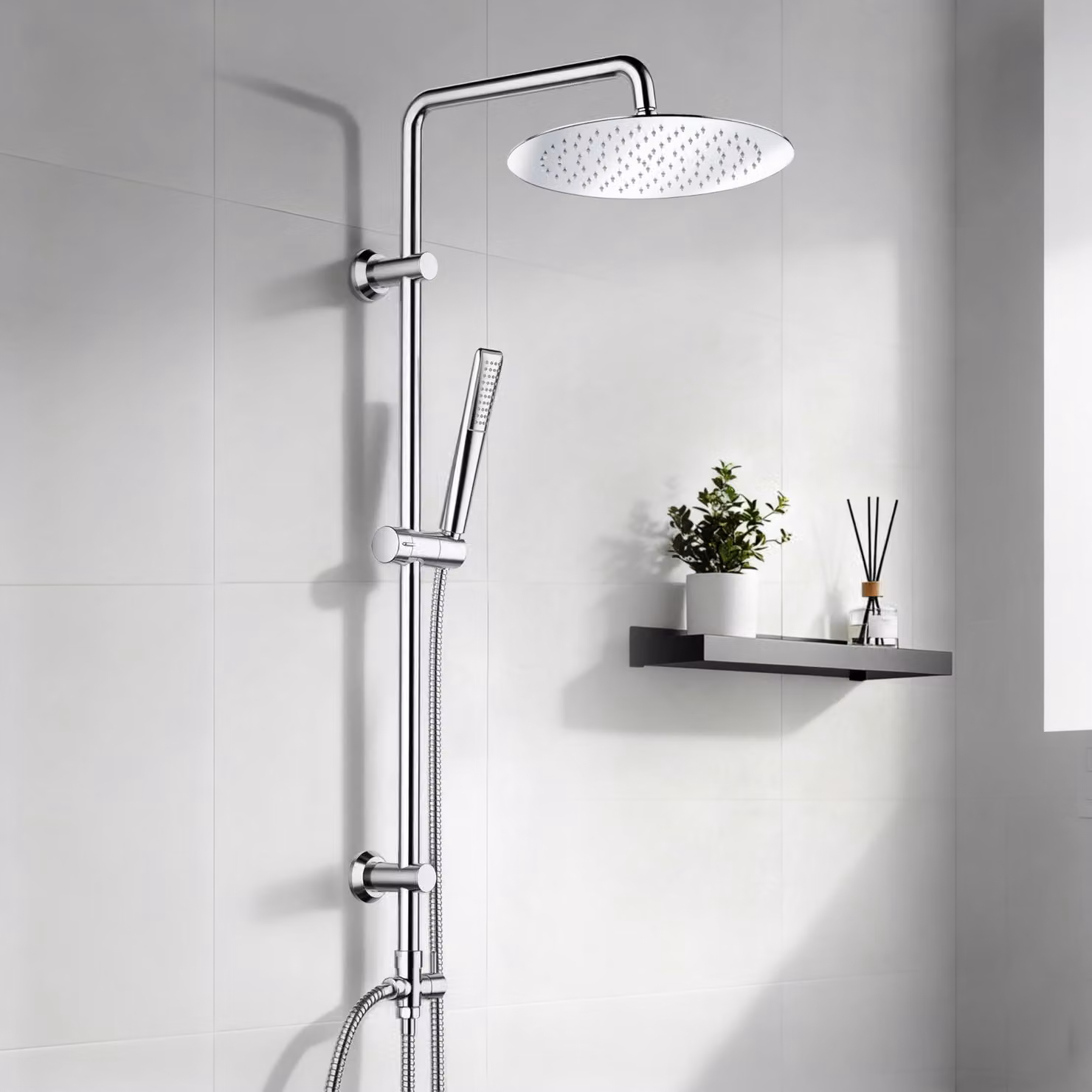 Set doccia e soffione in acciaio inossidabile, 25 cm, con doccetta manuale, sistema doccia per bagno