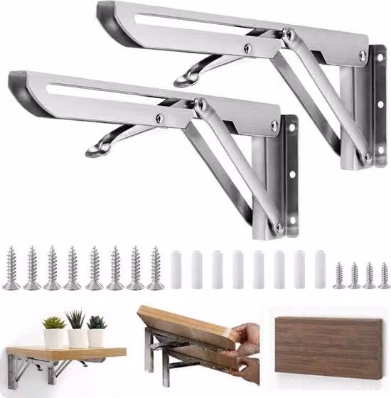 Scaffali ribaltabili da 300 mm, 2 guide in acciaio, estraibili, ribaltabili, robusti, per carichi pesanti, sportello a molla, supporto per piani di lavoro, puntello a muro con portata di 60 kg.