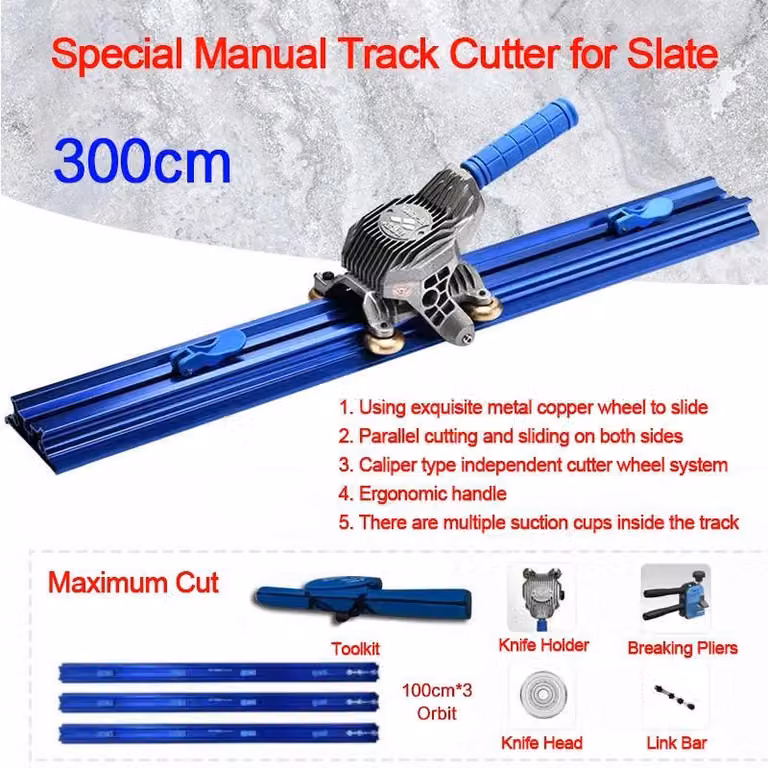 Tagliapiastrelle manuale - Sistema Slim per grandi formati - Guida da 300 cm - Collegabile - Per gres porcellanato/Vetroceramica - Spessore di taglio fino a 1,4 cm