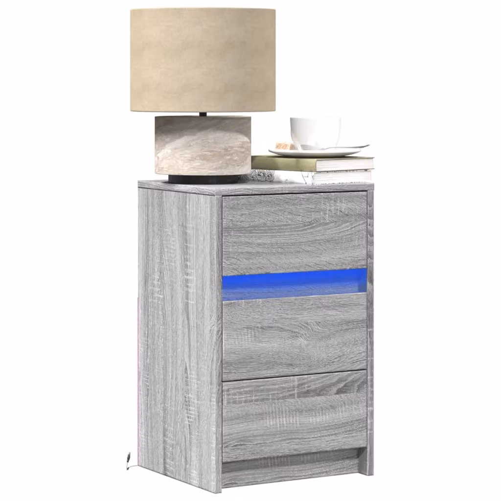 Comodino moderno vidaXL con luci LED Grigio Sonoma in legno e MDF, sospeso a parete