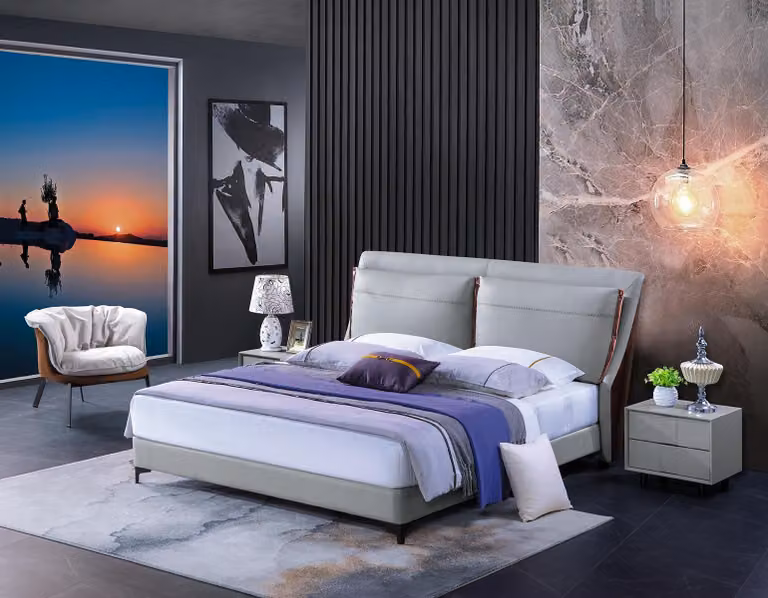 Holzbett Bett Doppelbett Luxus Möbel Schlafzimmer Hotel 180x200cm Betten Leder