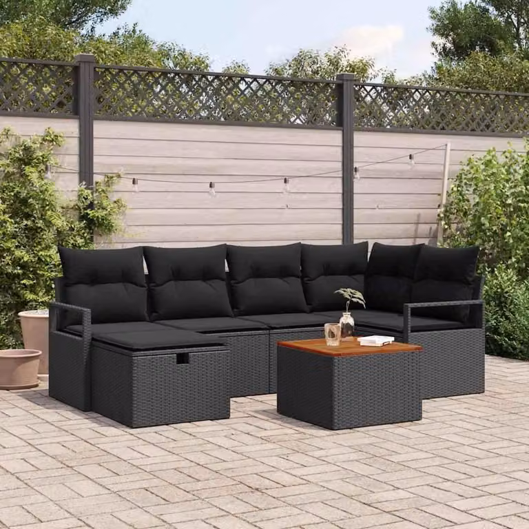 Maison Exclusive - Set da giardino composto da 7 pezzi, divano, in rattan sintetico nero