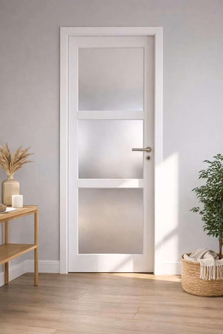 Blocco porta Kenya bianco vetro H204 x L83 cm cornice tavolo P.gauche, maniglia Pomerol GD MENUISERIES