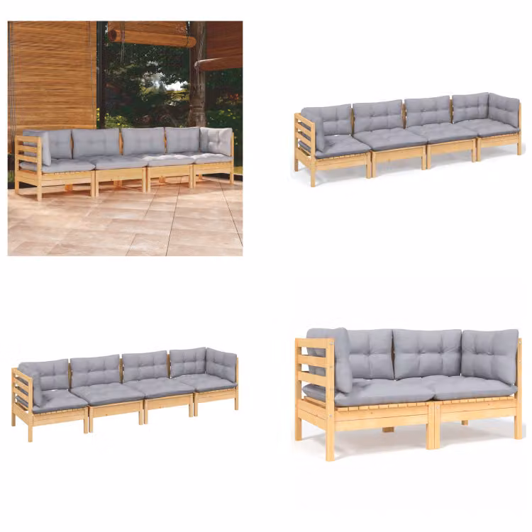 vidaXL set salotto da giardino 4 pezzi con cuscini grigi in pino massiccio - Set salotto da giardino - Set salotto da giardino - Set mobili da giardino - Set mobili da giardino