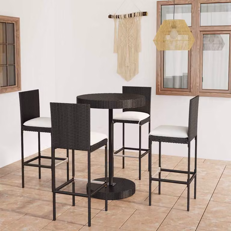 vidaXL Set Bar da Giardino 5 pz in Polyrattan Nero con Cuscini