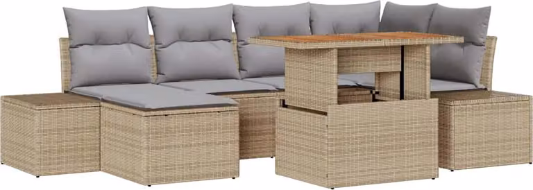 Set Divano da Giardino 7 pcs Beige Poly Rattan