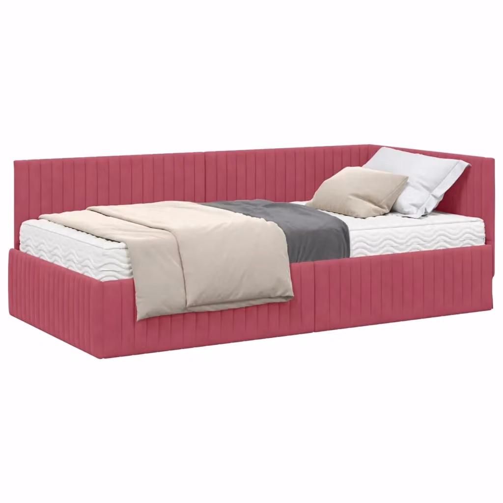Letto Angolare Moderno con Materasso vidaXL in Velluto Rosso, L/P/H: 90 x 200 x 72 cm – 2