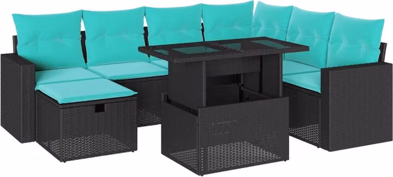 vidaXL Set di divani da giardino a 8 pezzi con cuscini, in polyrattan nero