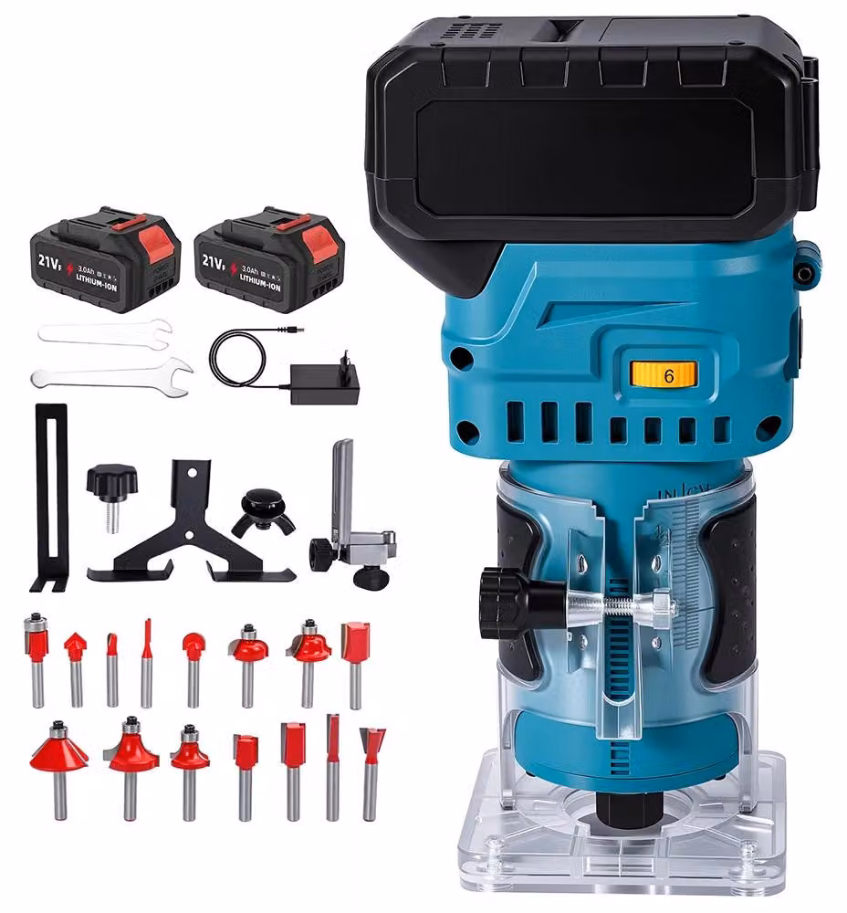 Fresatrice a colonna - Fresatrice a batteria - Motore brushless - 6 velocità - Lavorazione del legno - 2 batterie