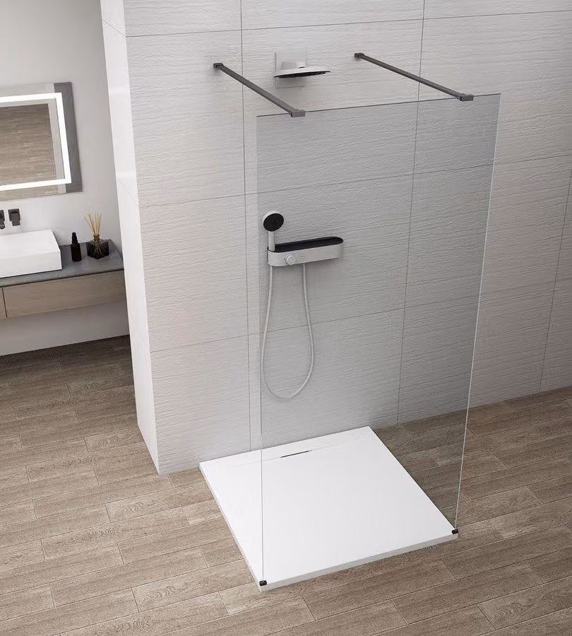 Pannello doccia in vetro, modello Polysan ESCA BLACK MATT, autoportante, in vetro trasparente, altezza 1500 mm