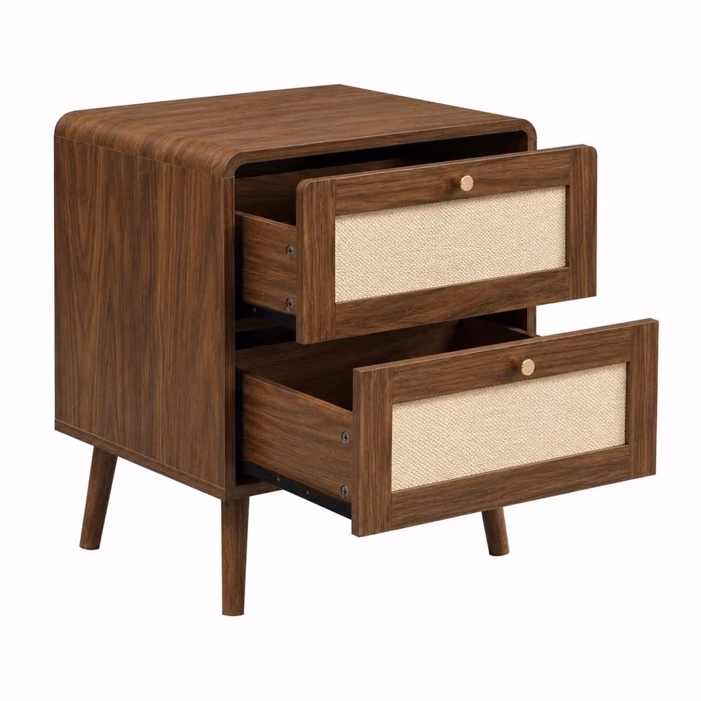 Set di 2 comodini Minimal con 2 cassetti colore noce con effetto vimini e gambe rialzate – 2