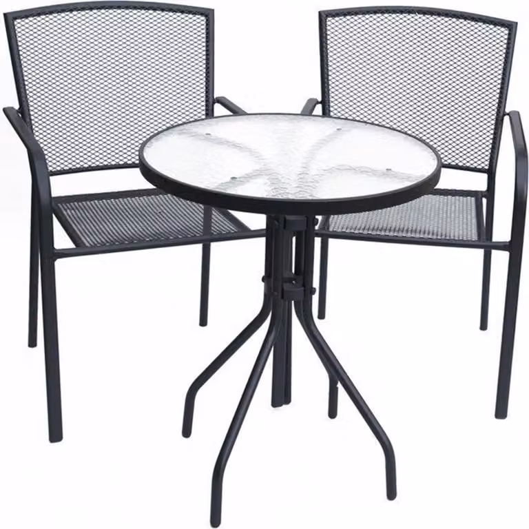 Tavolo da giardino in metallo ZWMT-03 rotondo con piano in vetro ø 60 cm nero