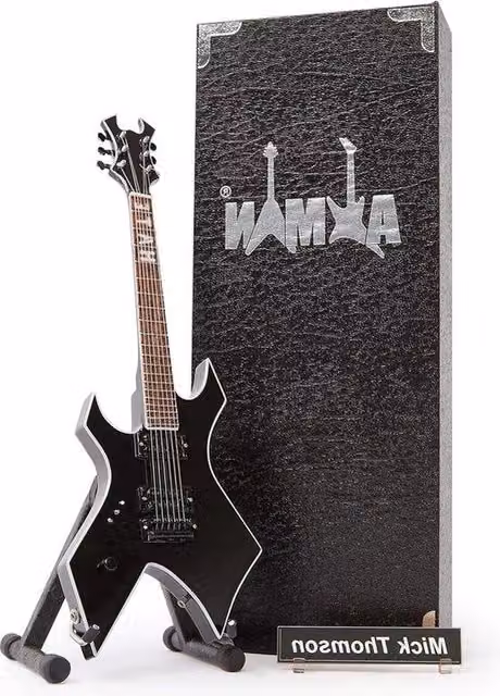 Replica Miniatura Chitarra Warlock Axman Colore Nero Scala 1/4 con Sostegno e Scatola Regalo