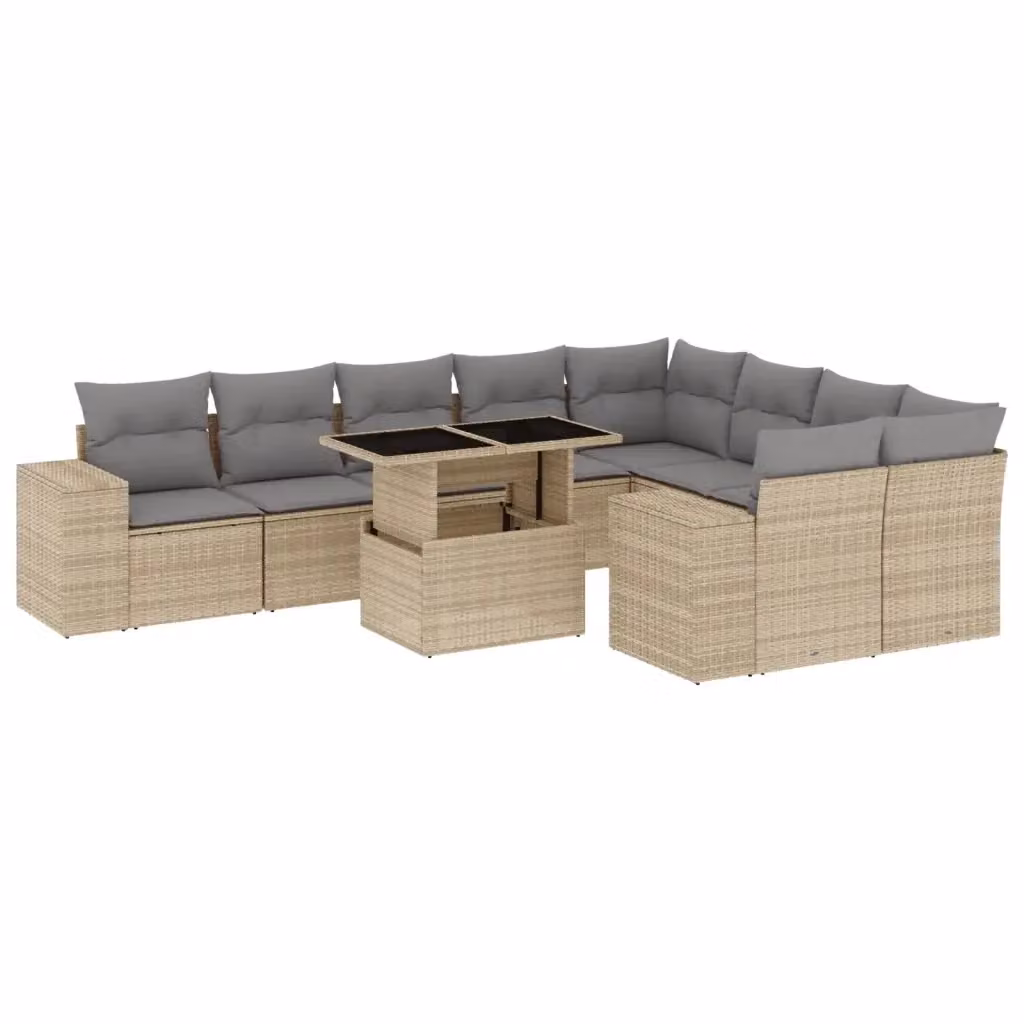 Set Divano da Giardino vidaXL 10 pz a Forma a L in Polyrattan con Cuscini Beige e Grigio – 2