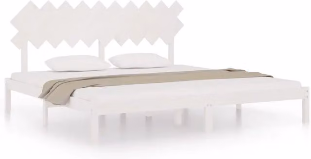 Letto matrimoniale moderno in legno di pino laccato bianco con doghe fisse L/P/H: 200 x 200 x 205,5 cm
