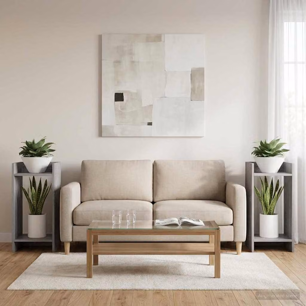 Set di 2 supporti per piante vidaXL in legno MDF grigio, L/P/H: 30 x 30 x 60 cm