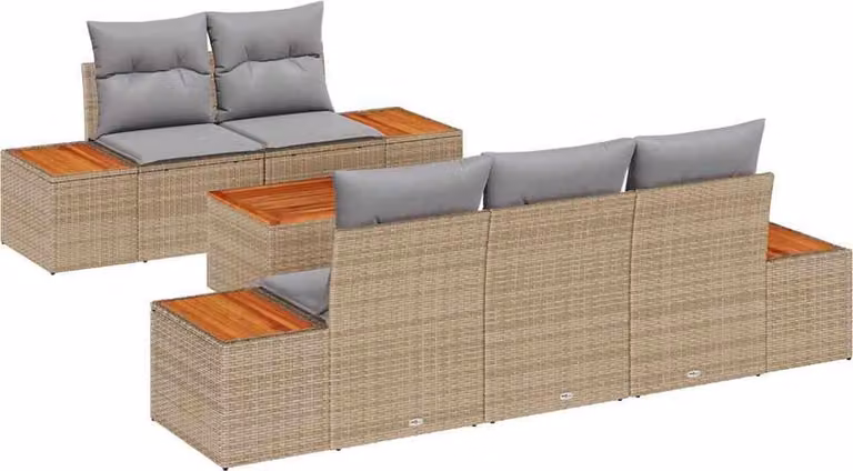 Set Divano da Giardino con cuscino 6 pcs Beige Poly Rattan